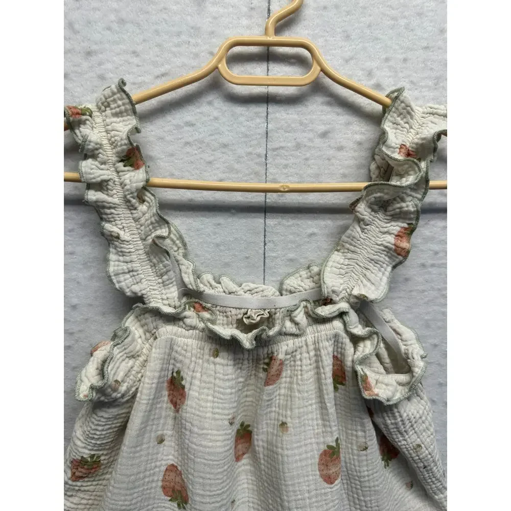 Gauzy Tank Top Ruffle Straps Babydoll Strawberries No Slip Straps ADORABLE - Picture 3 of 7